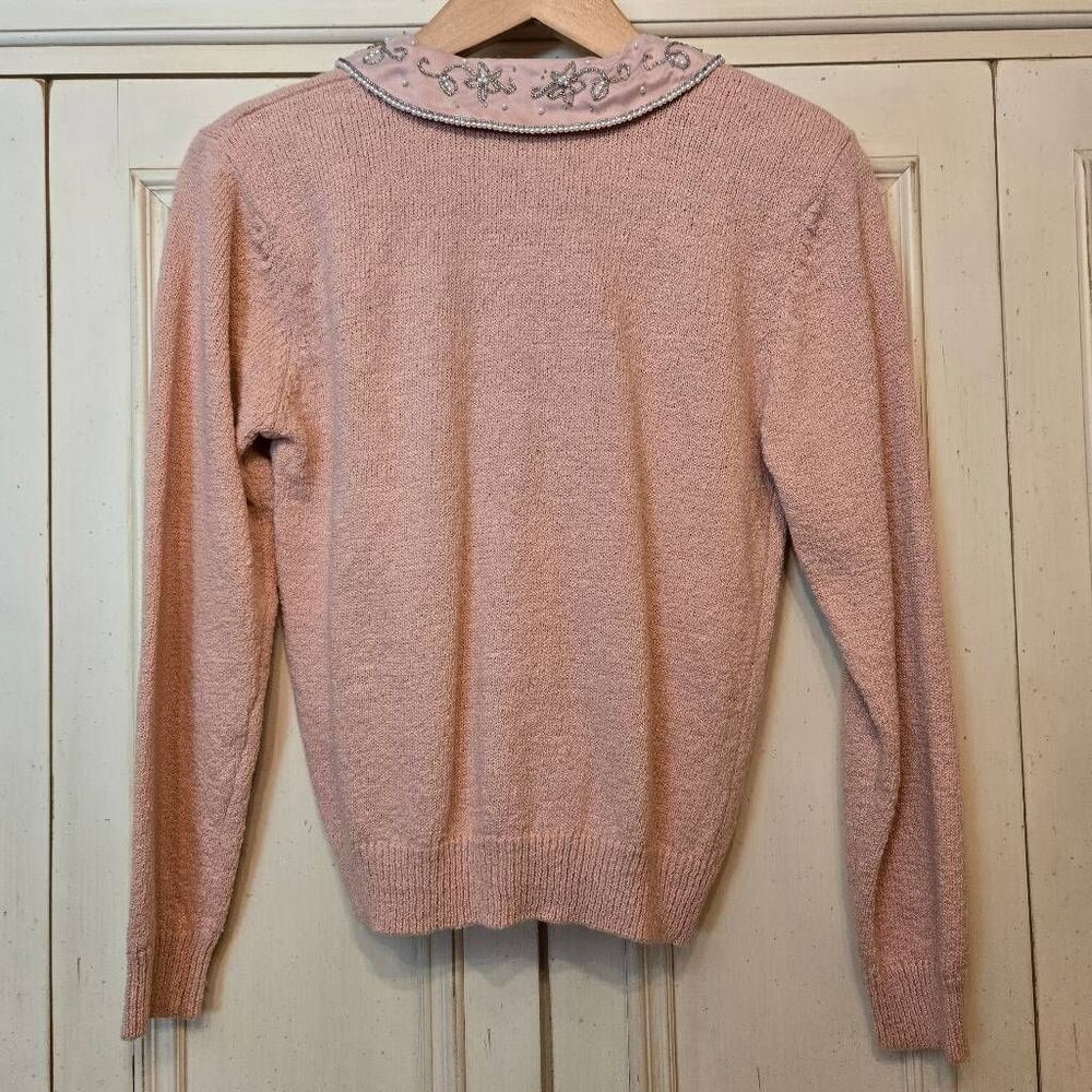 Vintage Petite Sophisticate Pink Beaded Cardigan S - Picture 5 of 11
